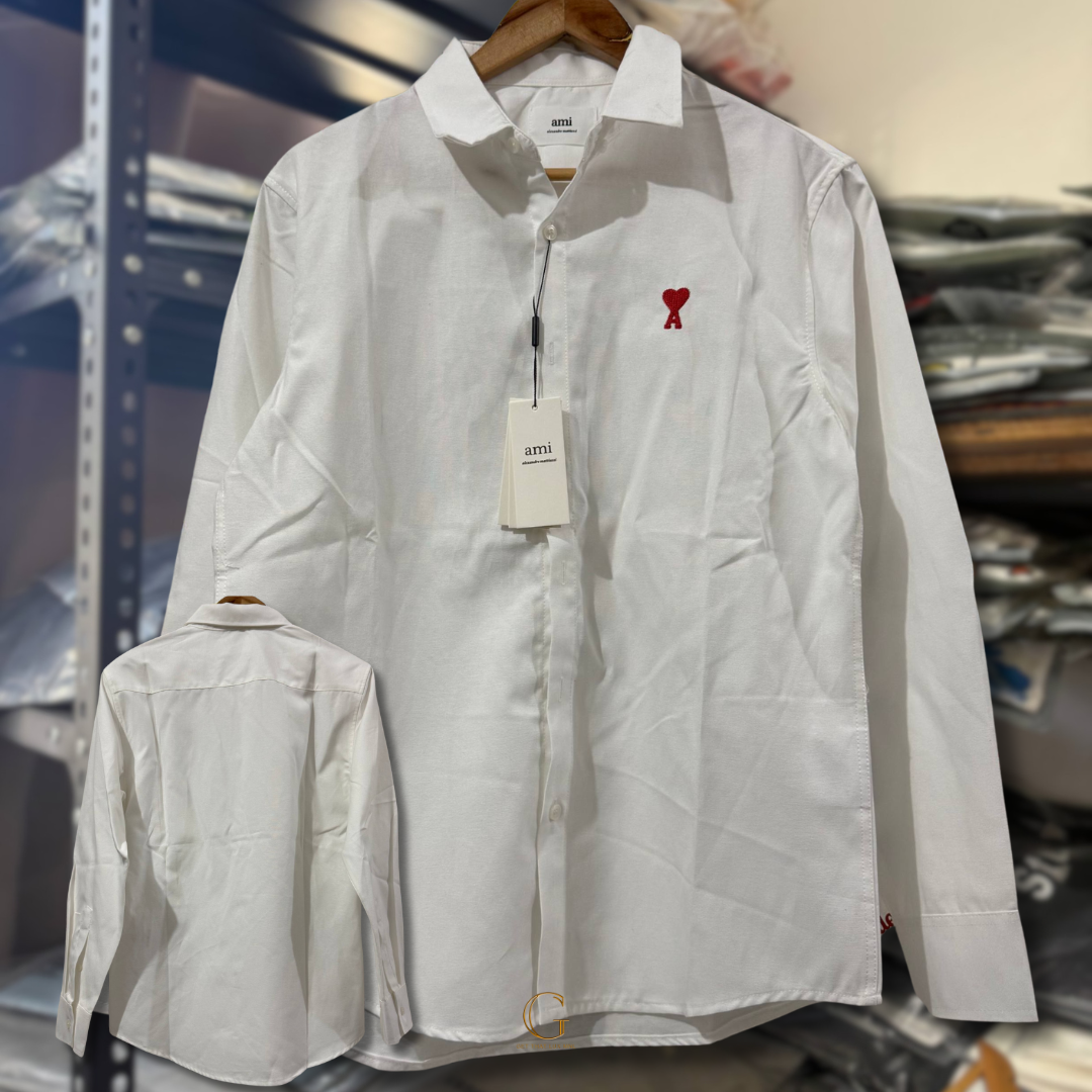 AMI Paris Polo Button Down Long Sleeves White