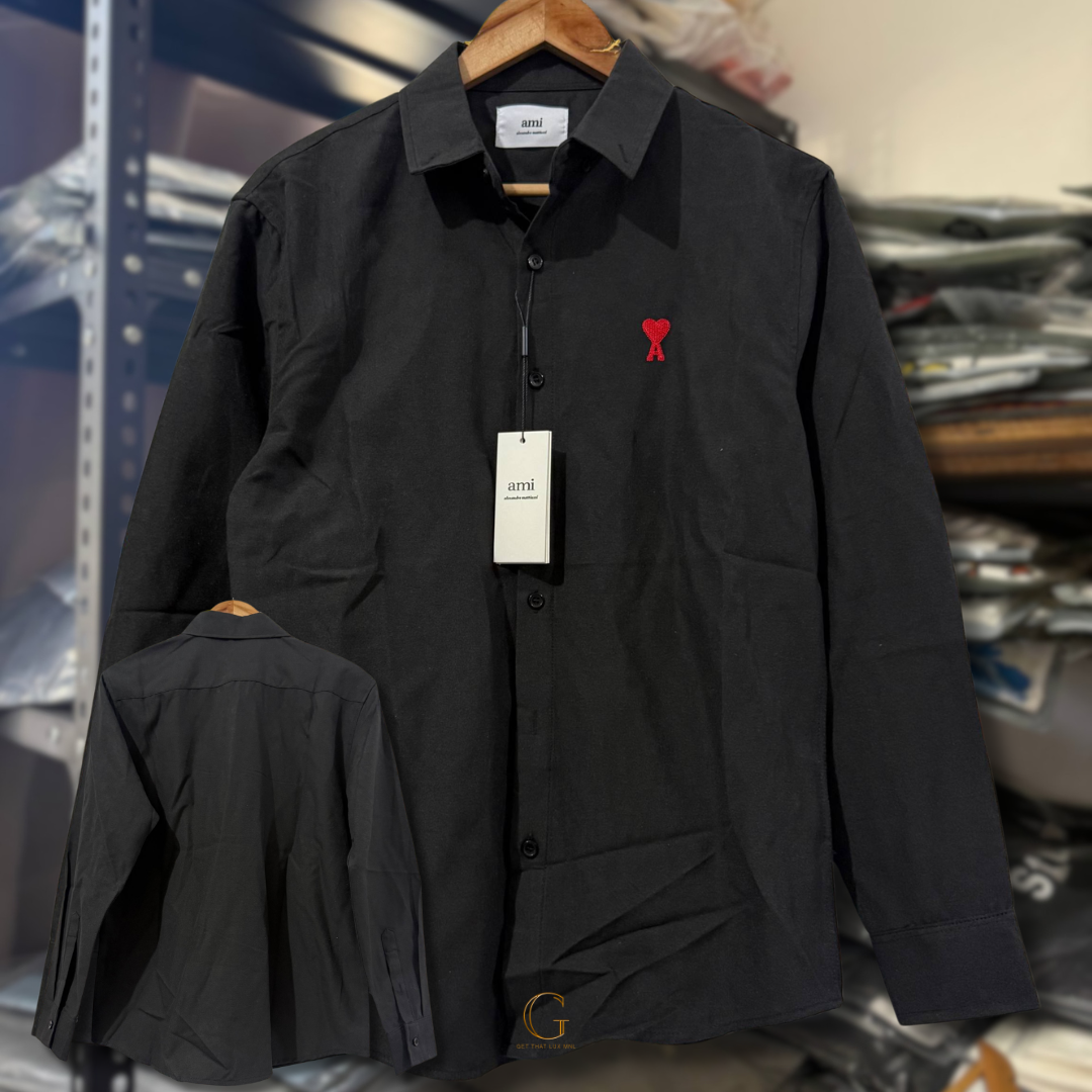 AMI Paris Polo Button Down Long Sleeves Black