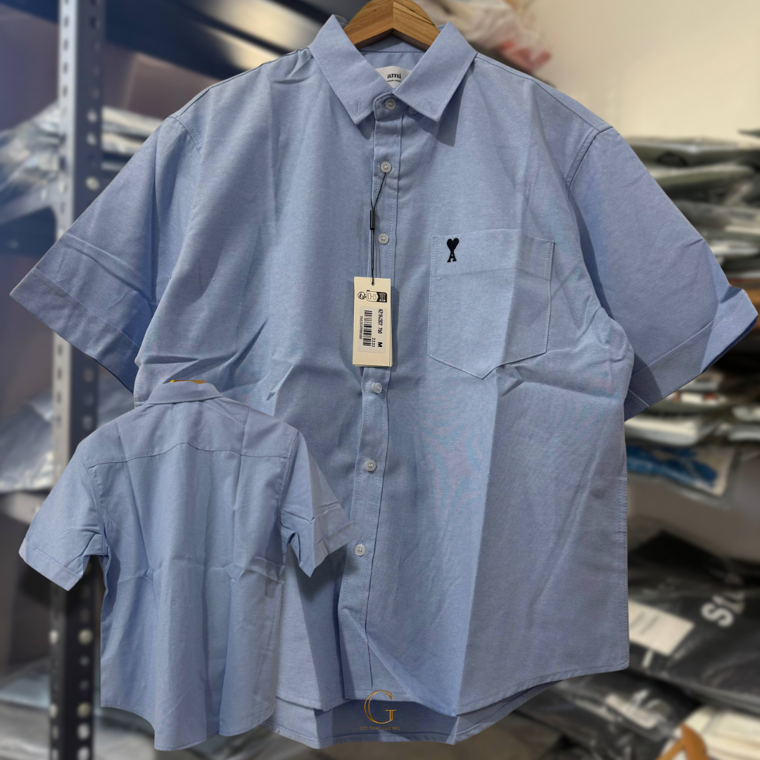 Ami Paris BOXY SHORT SLEEVES Button Down SKY
