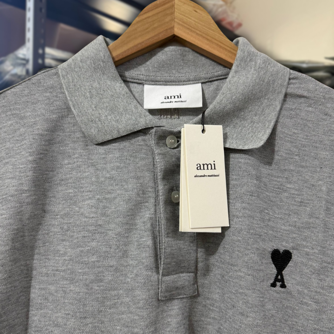 Ami Polo Shirt GRAY BLACK LOGO thumbnail 2