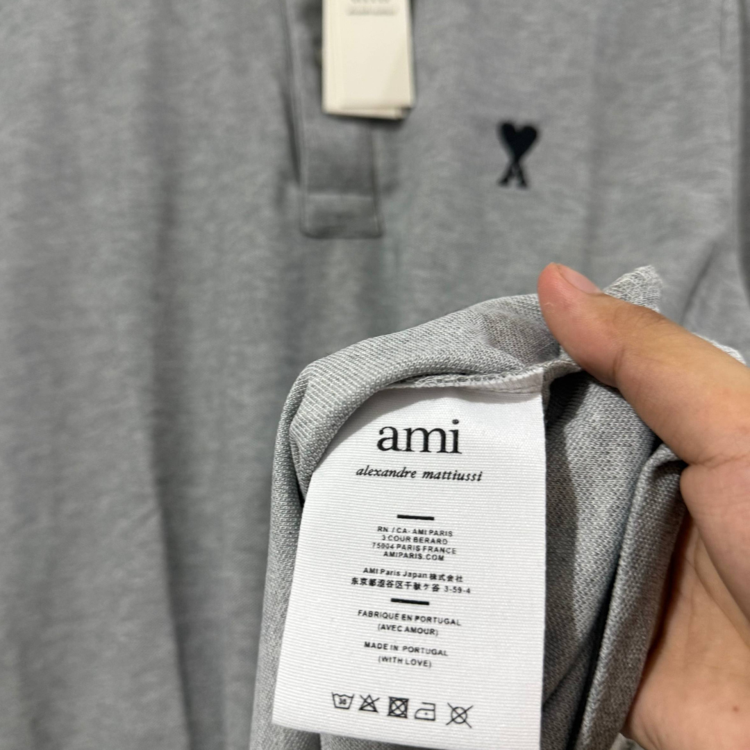 Ami Polo Shirt GRAY BLACK LOGO thumbnail 3