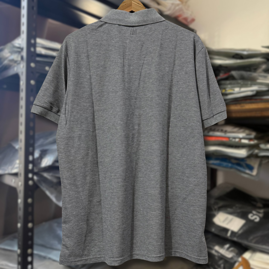 Ami Polo Shirt GRAY BLACK LOGO thumbnail 4