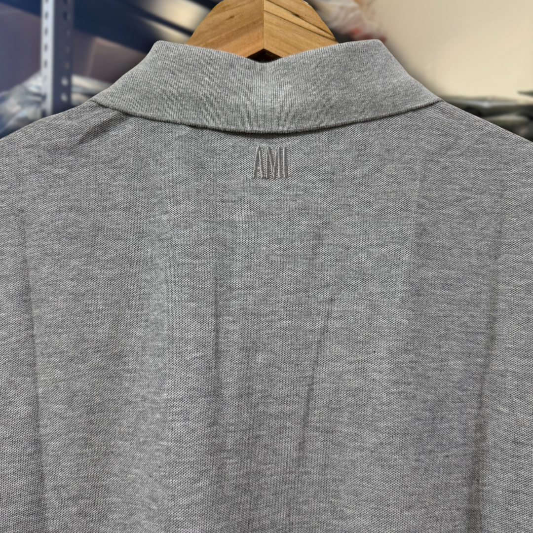 Ami Polo Shirt GRAY BLACK LOGO thumbnail 5