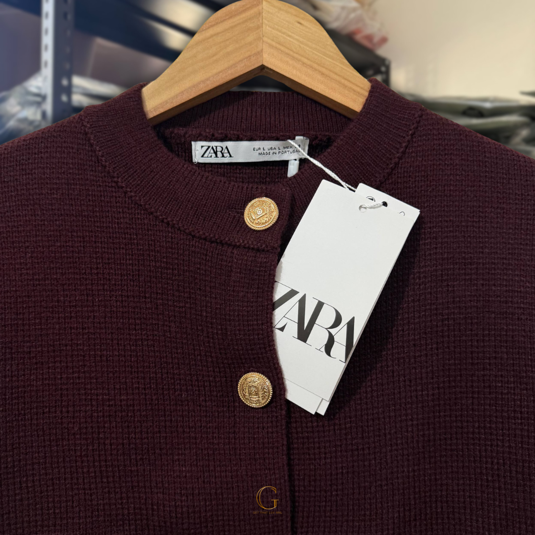 Zara Knitted Cardigan Burgundy thumbnail 2
