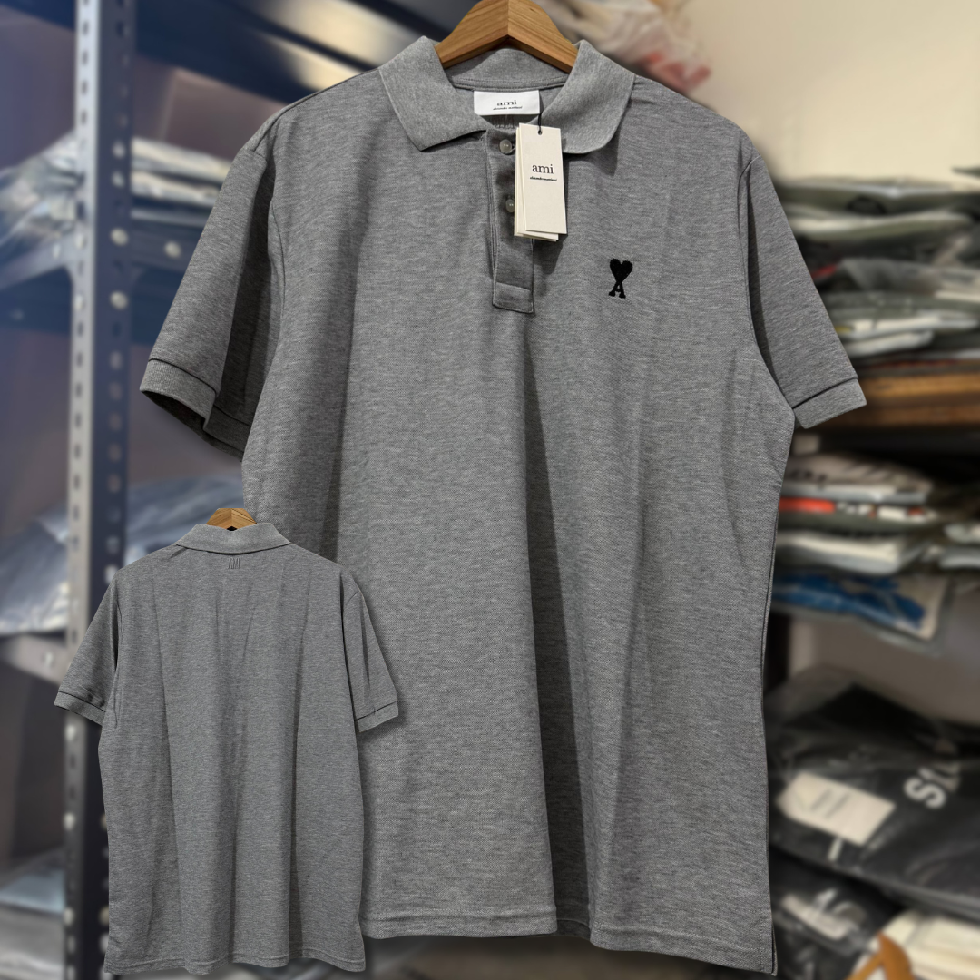 Ami Polo Shirt GRAY BLACK LOGO